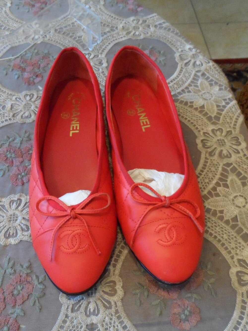 Chanel Red Quilted Calf Leather CC Ballet Flats Size 40 / US 10M